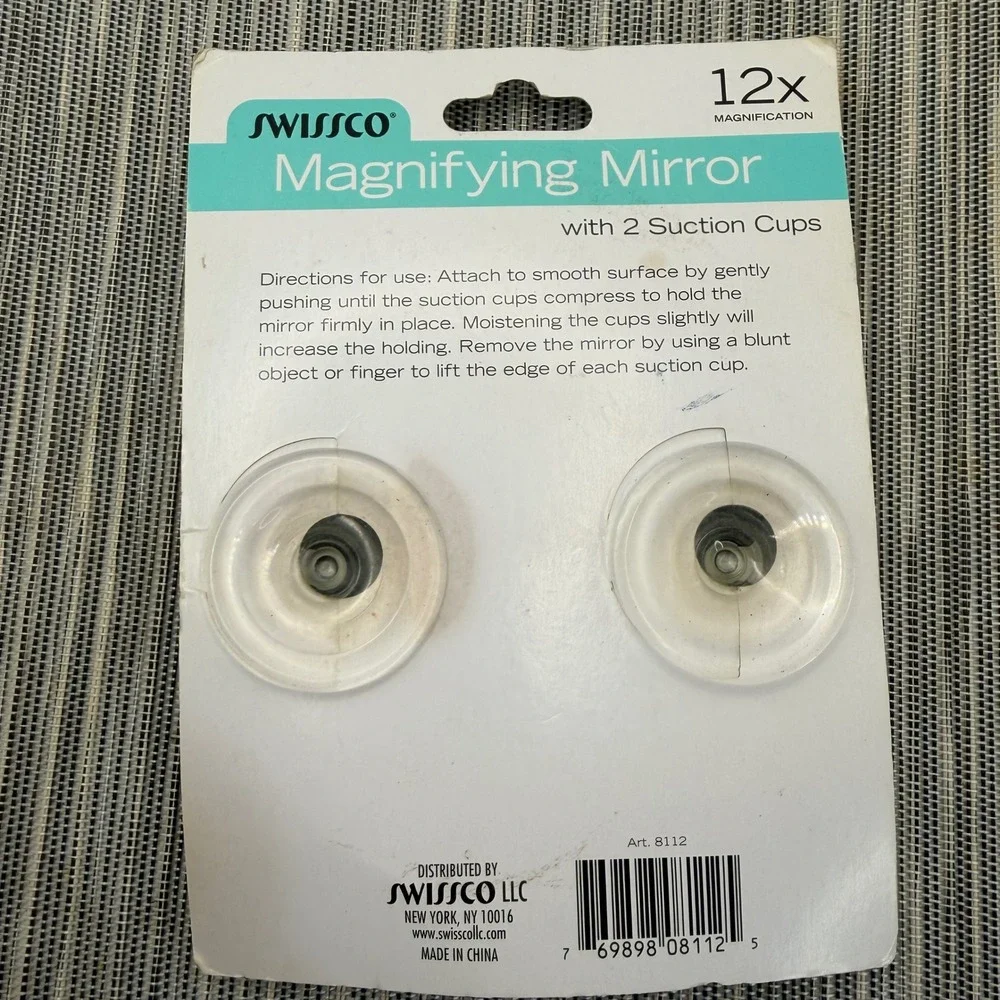 Swissco 12x Magnifying Mirror Black Round Suction Cup Makeup Tweezing Art 8112‎